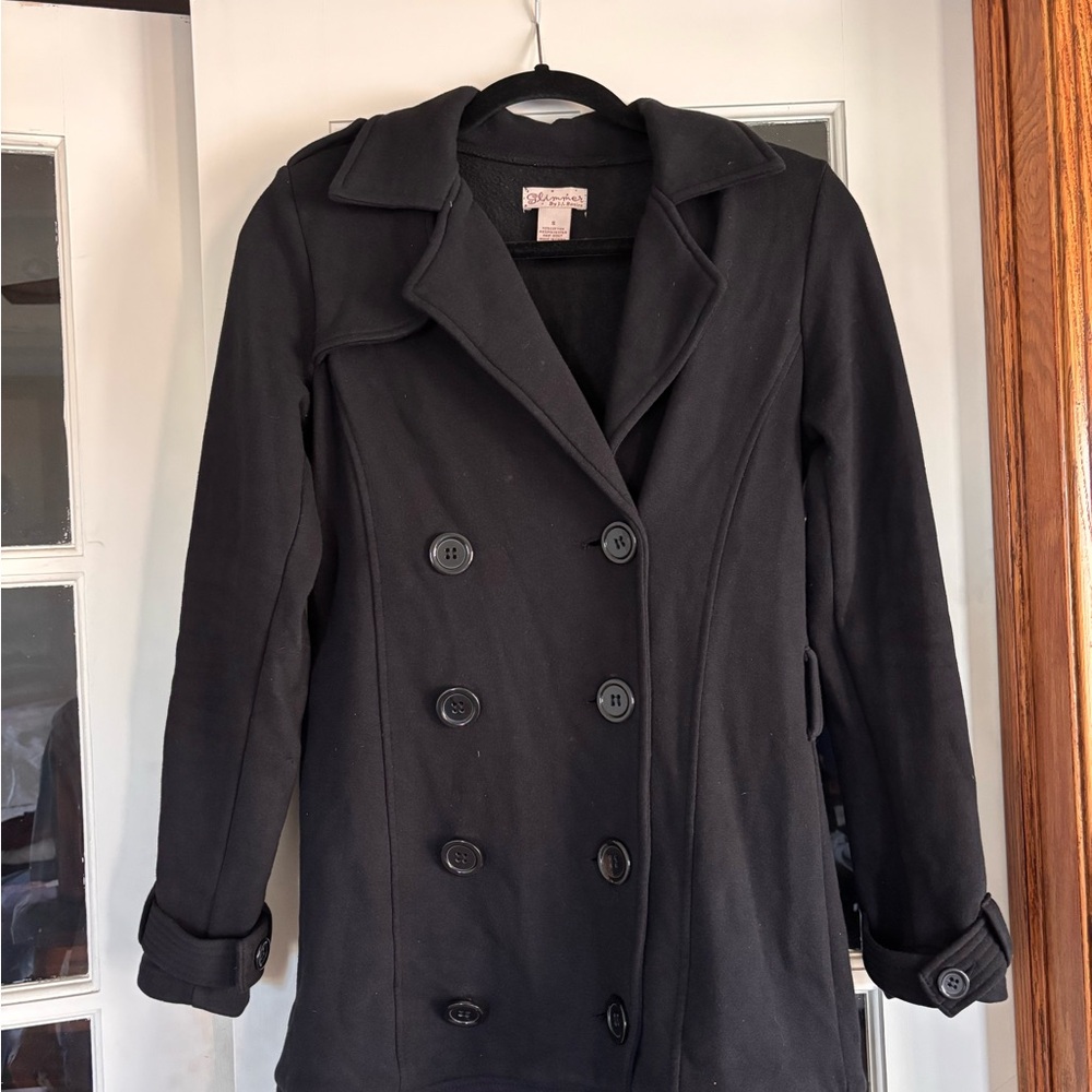 Elegant Black Double-Breasted Pea Coat